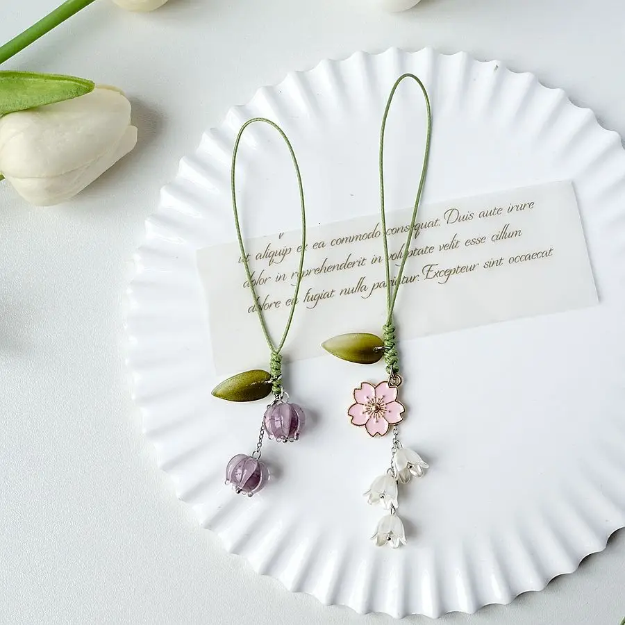 Tulip Flower Charm Phone Strap and Keychain Pendant - Cute Kawaii Hand Rope