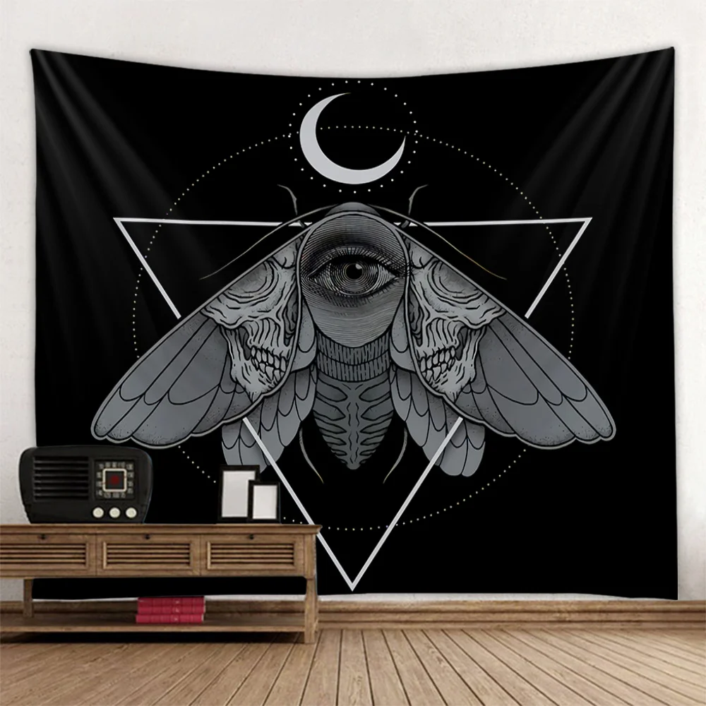 Fantasy wings, black tapestry, sun and moon, skull, home wall hanging, hippie, witchcraft, art decoration, bedroom, dormitory