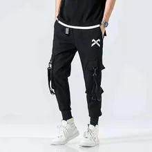 

Overalls Men's Fashion Brand LooseinsMechanical Style Hip Hop Ribbon Three-Dimensional Multi-Pocket Pu Shuai Ankle Banded Slacks