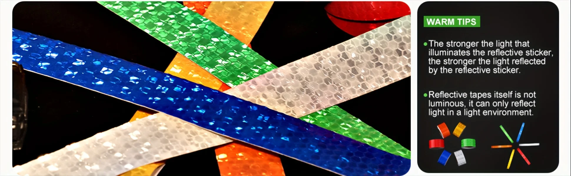 Description Picture 3 of item5m Reflective Tape PVC Bicycle Wheels Reflect Fluorescent Sticker Bike Reflective Sticker Strip Tape For Cycling Warning Safety