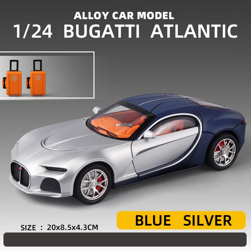 thumbnail image 2 of 1:24 Bugatti Atlantic Alloy Car Model - Pull Back, Sound & Light, Zinc Alloy Toy Car (Silver Blue) 2 of 14