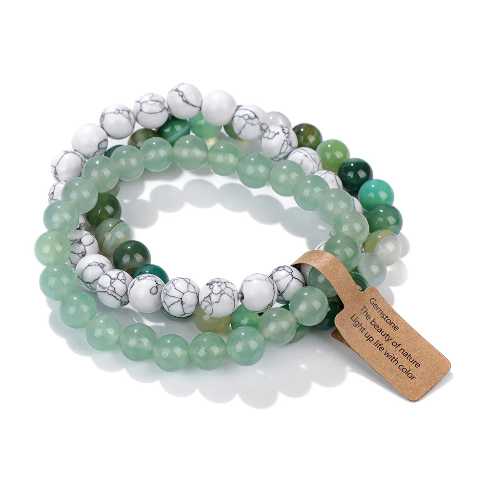 Natural Stone Bracelet 3PCS Rose Quartzs Opal Turquoises