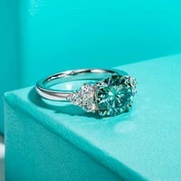 AnuJewel 3ct Round Cut Blue Green Color Moissanite Engagement Ring