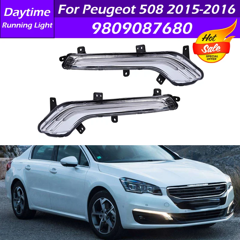 9809087680 9809087780 LED DRL Daytime Running Light Turn Signal Light Assembly Front Fog Light Lamp For Peugeot 508 2015-2016