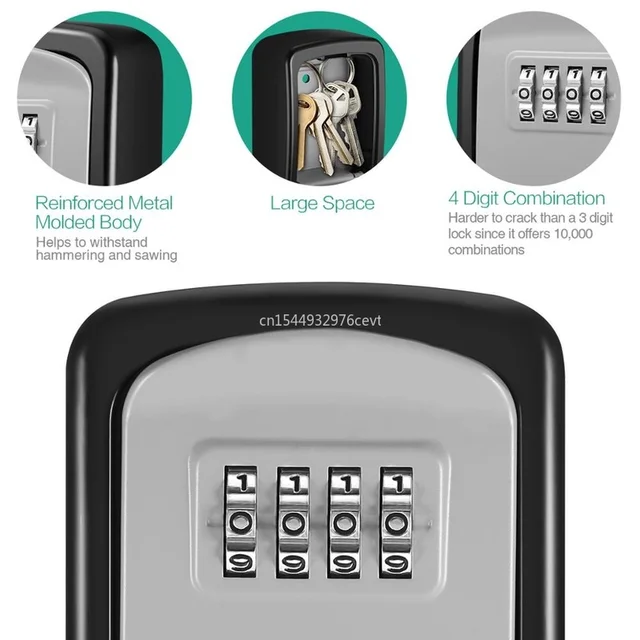Key Lock Box Wall Mounted Stainless Steel Key Safe Weatherproof 4 Combination Key Storage Lock Box for Indoor and Outdoor Use 3