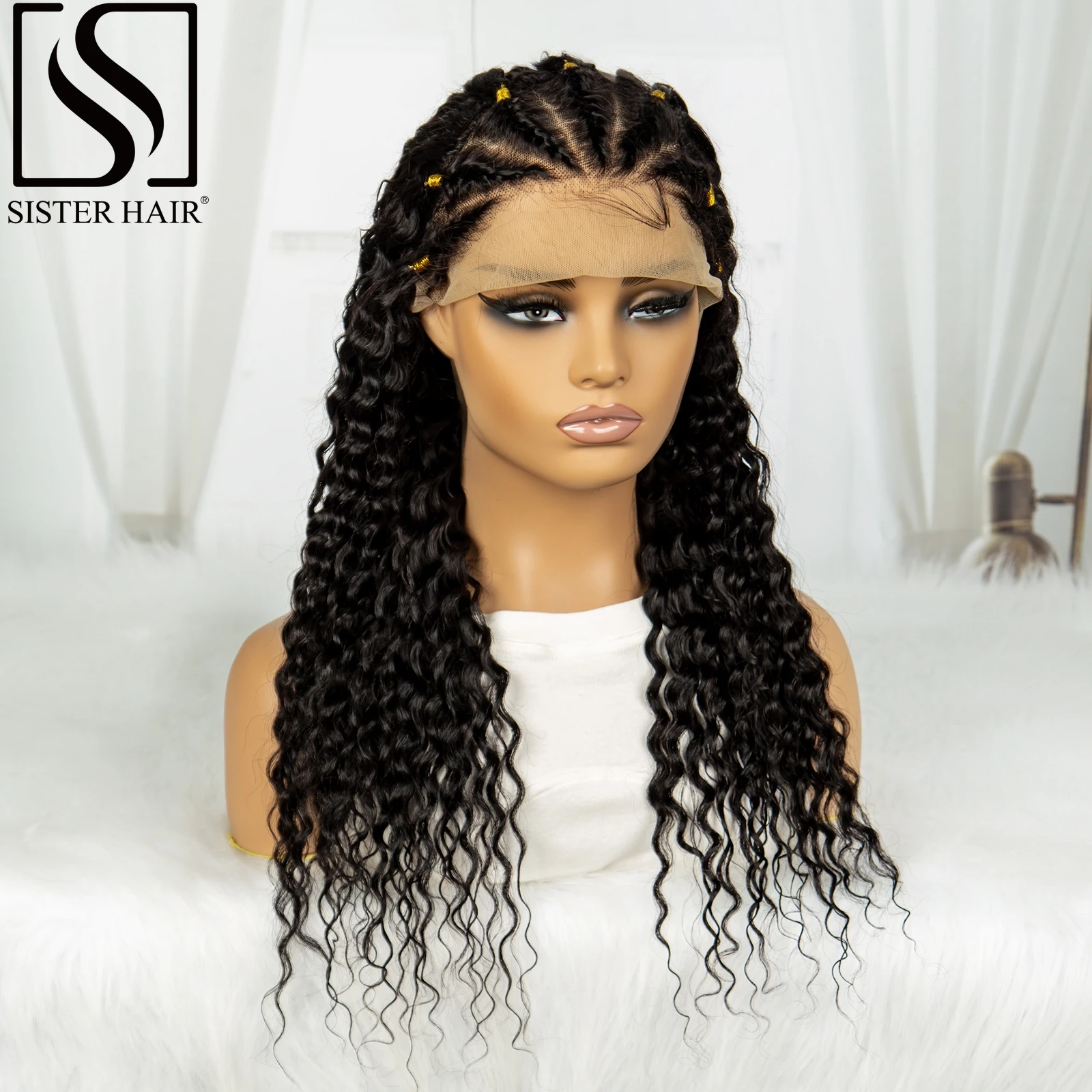 

180% Density 28 30 Inch Deep Wave Human Hair Wigs with Braids 13x4 Transparent Lace Frontal Curly Wigs PrePlucked Remy for Women