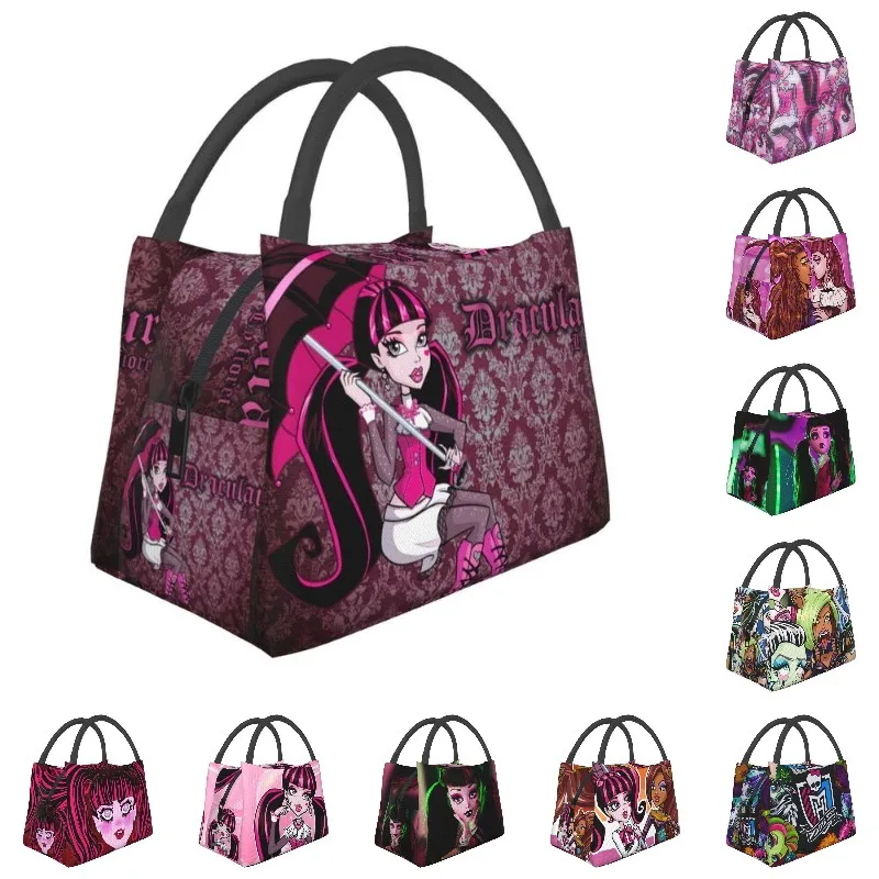 

Изолированная сумка для ланча с изображением мультяшного фильма Monster High Draculaura для школы и офиса, портативная Термосумка для ланча, Женский Ланчбокс