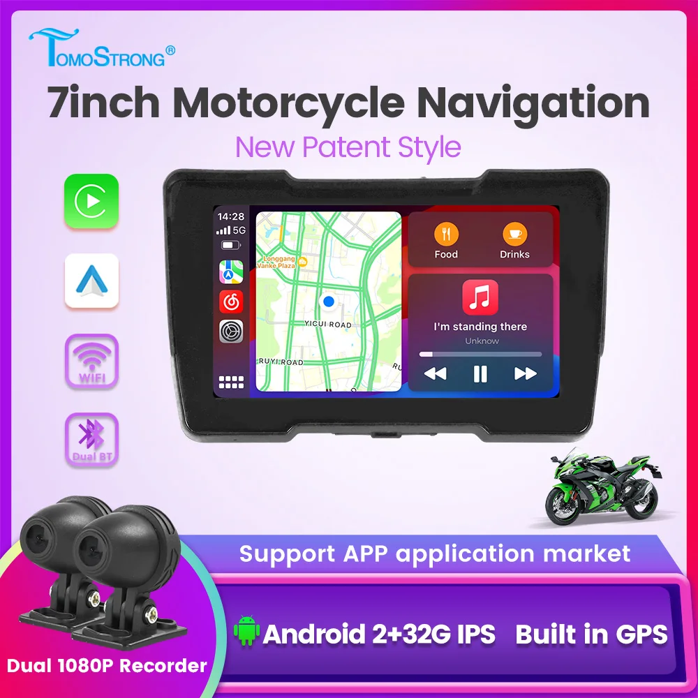 토모스트롱 7인치 안드로이드 시스템 모토 GPS 무선 카플레이 안드로이드 오..