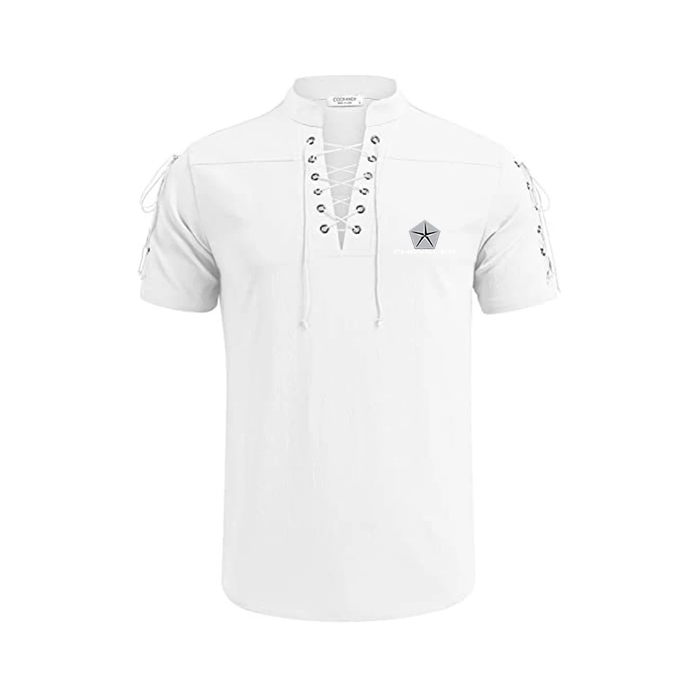Chrysler 2023 Mens Linen Shirts popular Short Sleeve Male Blouses Solid color Casual comfort Breathable Tops Harajuku Clothes