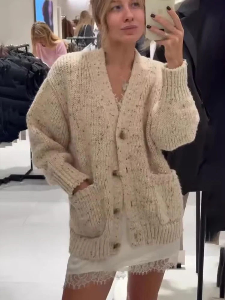 2025 New Women Fashion Knitted Cardigans Long Sleeve Button V-Neck Sweater Cardigan Autumn Winter New Style Outerwear