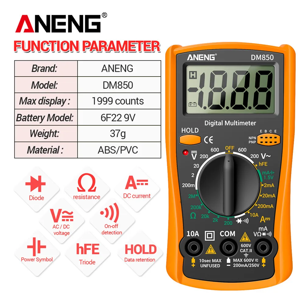 ANENG DM850 1999 Counts Digital Multimeter Eletric Professional Automatic AC/DC Votage Tester Current Ohm Ammeter Detector Tools digital multimeter