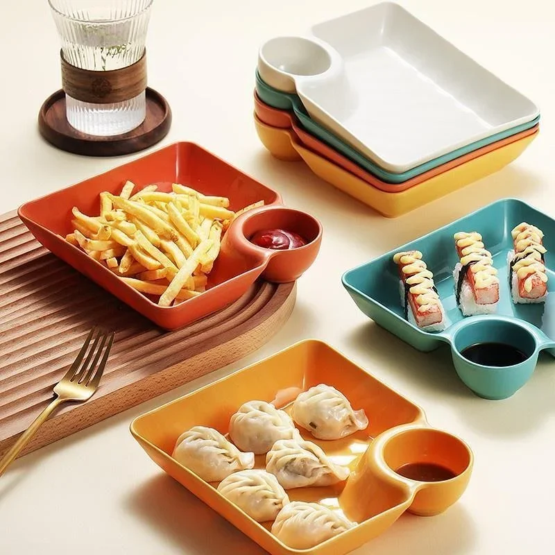 Chips and Dip Plates Plastic Serving Platter Dumpling Plate Dipping Saucer Divided Snack Serving Dishes Appetizer