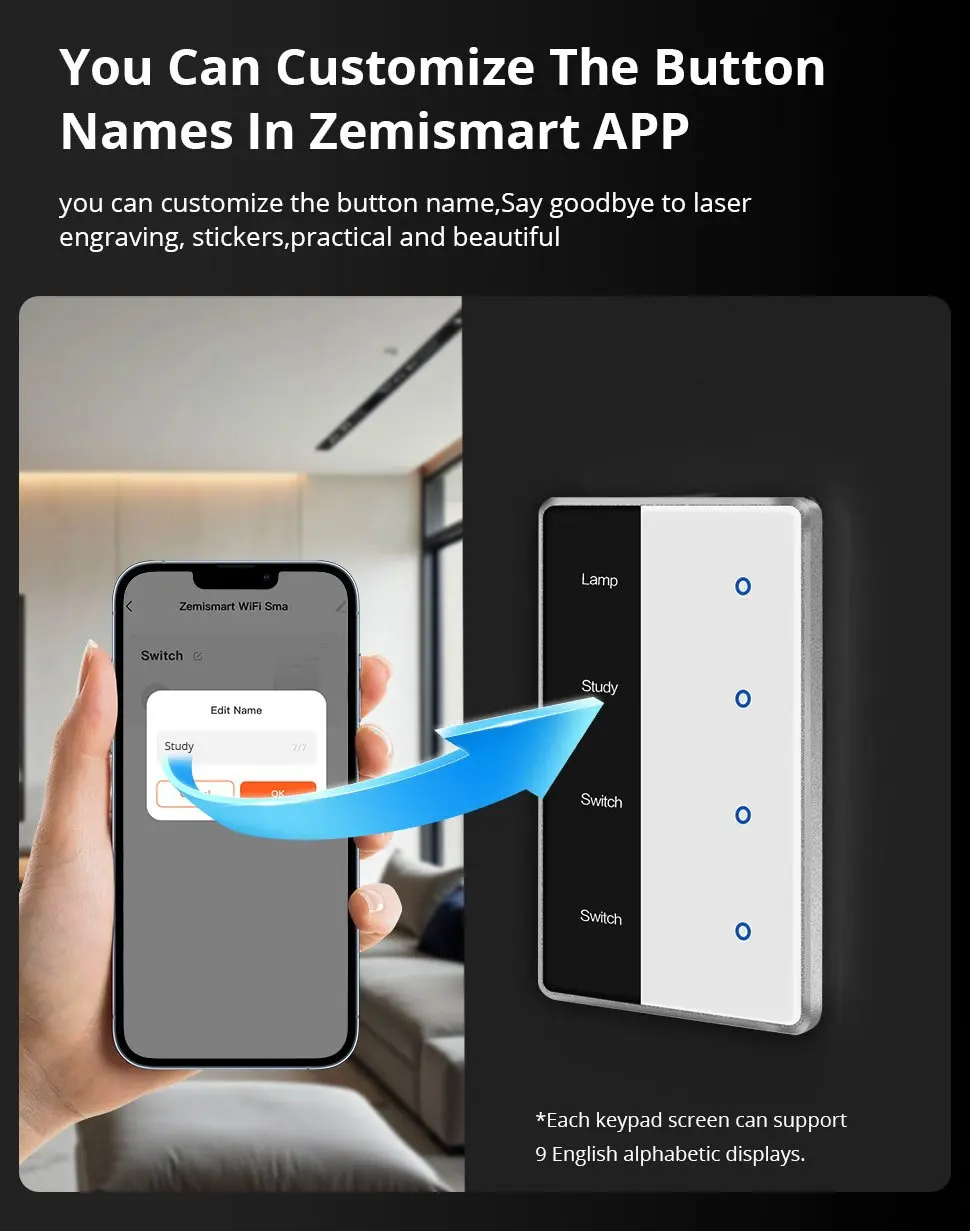 Matter Over WiFi DIY Name Switch with Display Screen US Type Works with Tuya Hom