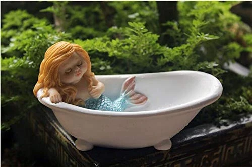 

Mini Mermaid Sleeping in Bathtub Statue Figurine Ornament Home Fairy Garden Decor for Bookshelf Flowerpot Fish Tank