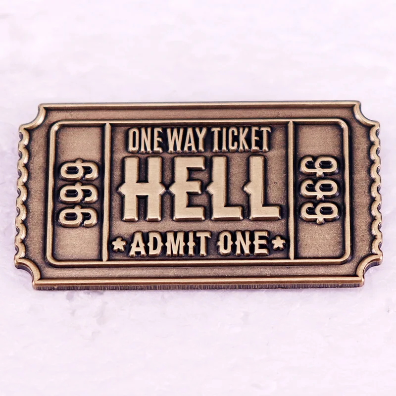 666 One Way Ticket Admit One Abzeichen Vintage Emaille Pin Brosche Halloween Schmuck Geschenk