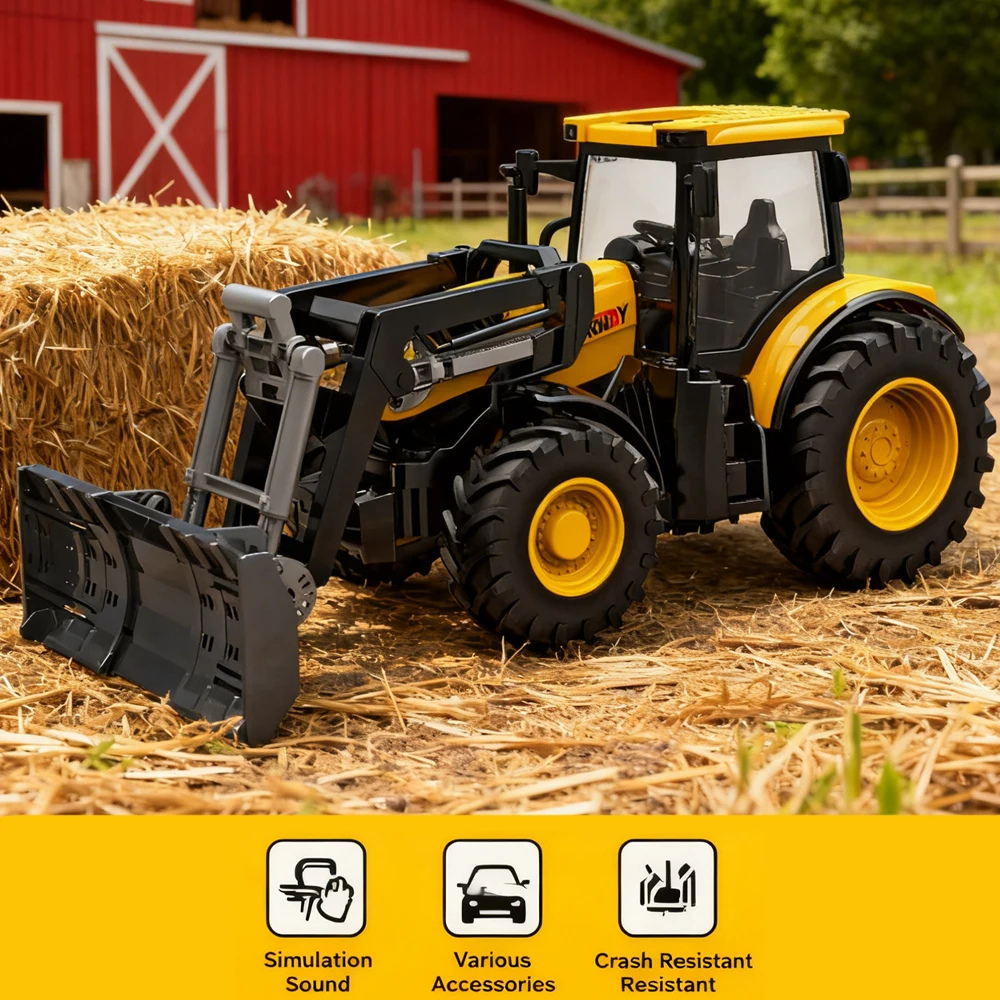 Farm Trucks Model Set 1/24 Dicast Tractor Toys for Children Sliding Agriculture Transporter Toys Engineering Farming Scene Gift