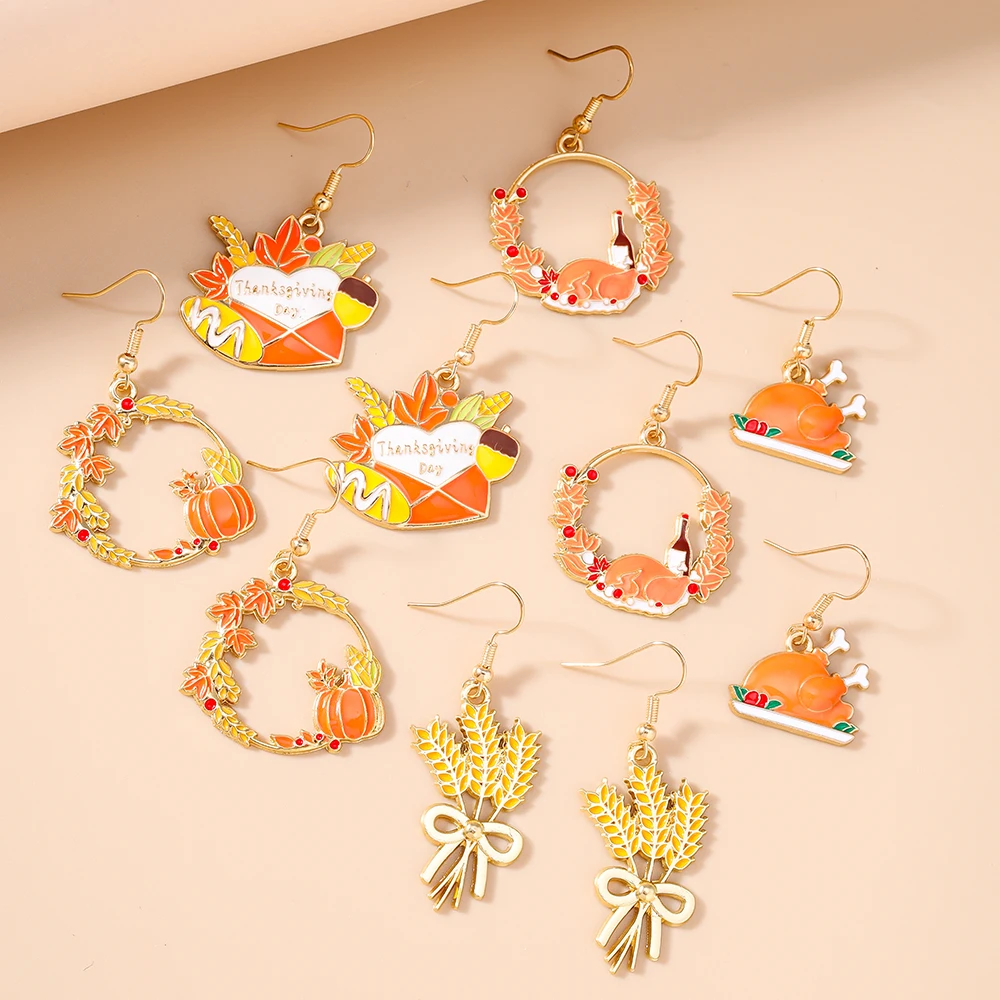 5 زوج/مجموعة الخريف مابل ليف القمح اليقطين انخفاض الأقراط للنساء الفتيات عيد الشكر مجوهرات هدايا