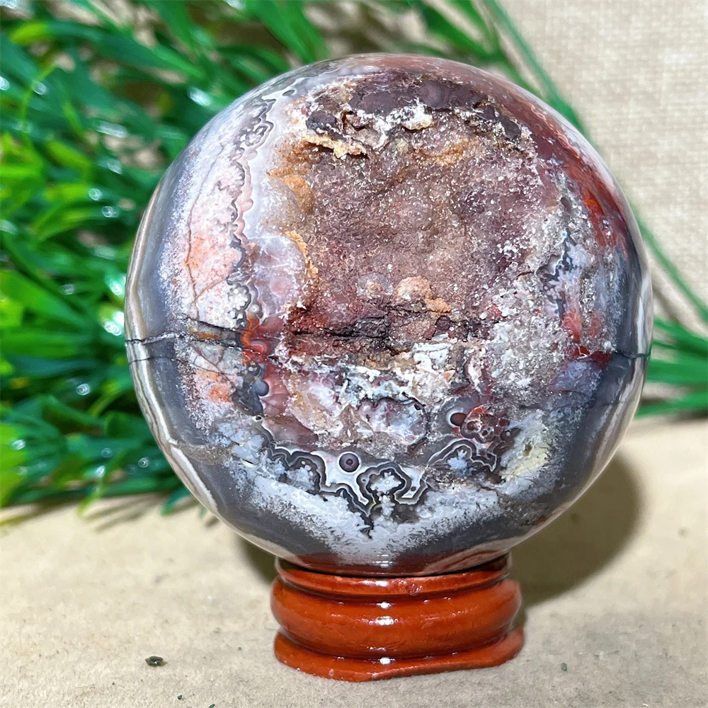 Crystal Natural Mexican Agate Sphere Ball Quartz Stone Mineral Beauty Gemstones Minerals Ornaments Home Decoration+Stand 3