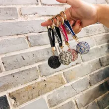 

1 PCS Alloy Rhinestone High Quality Leather Strap Crystal Ball Car Keychain Charm Pendant Car Accessories Key Ring For Women