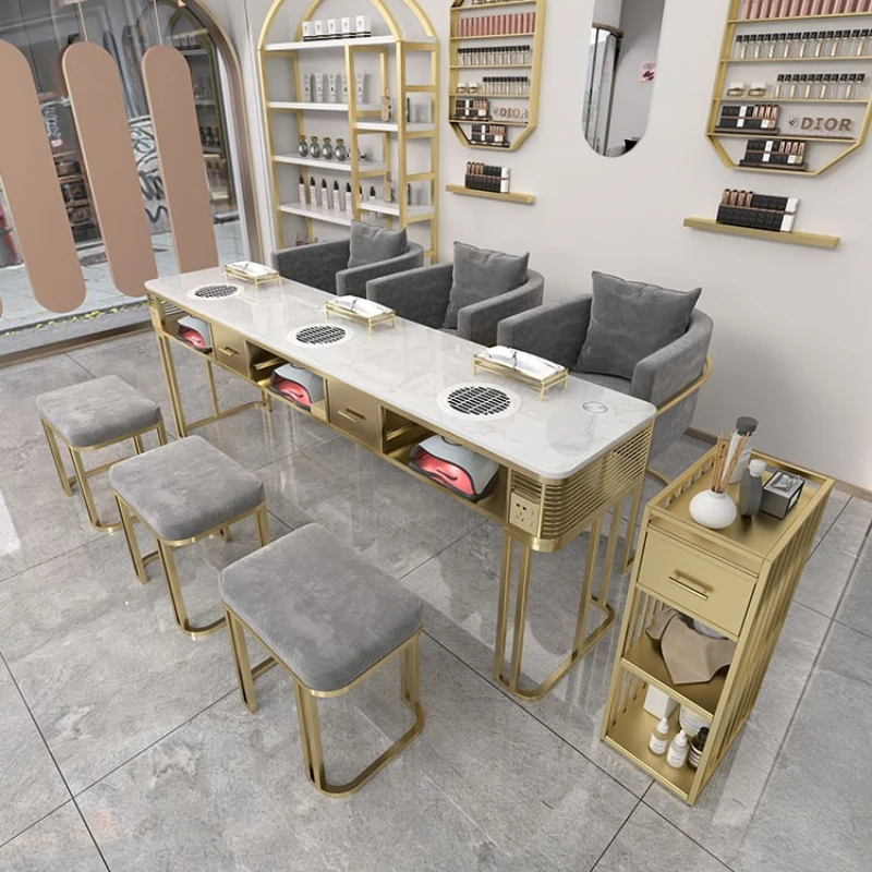 Luxury Design Nail Desk Dust Collector Designer Nordic Nail Table Manicure Professionals Scrivania Per Unghie Salon Furniture