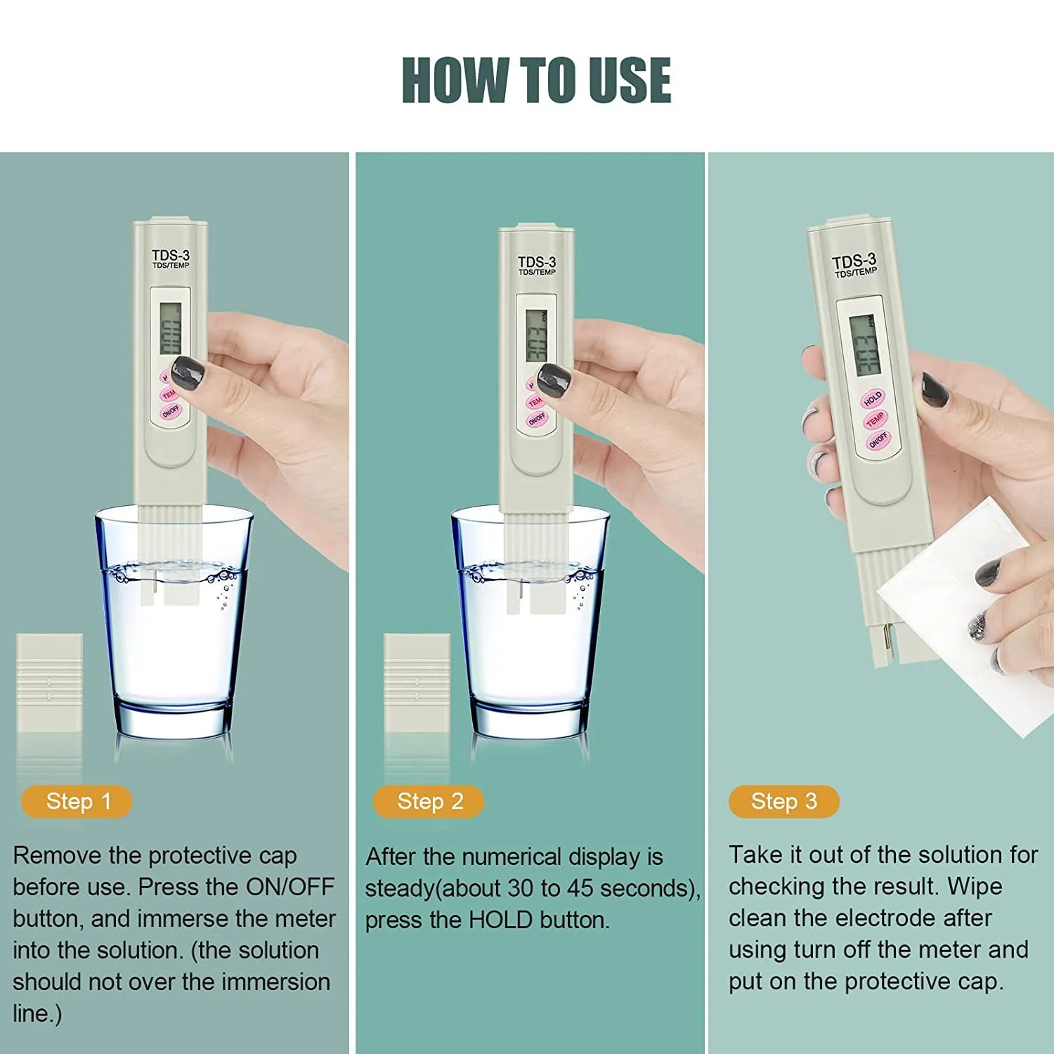 TDS Digital Water Tester Quality Analysis Meter Purity Check 0-9999 PPM For Aquarium Water Quality Detector Water Tester