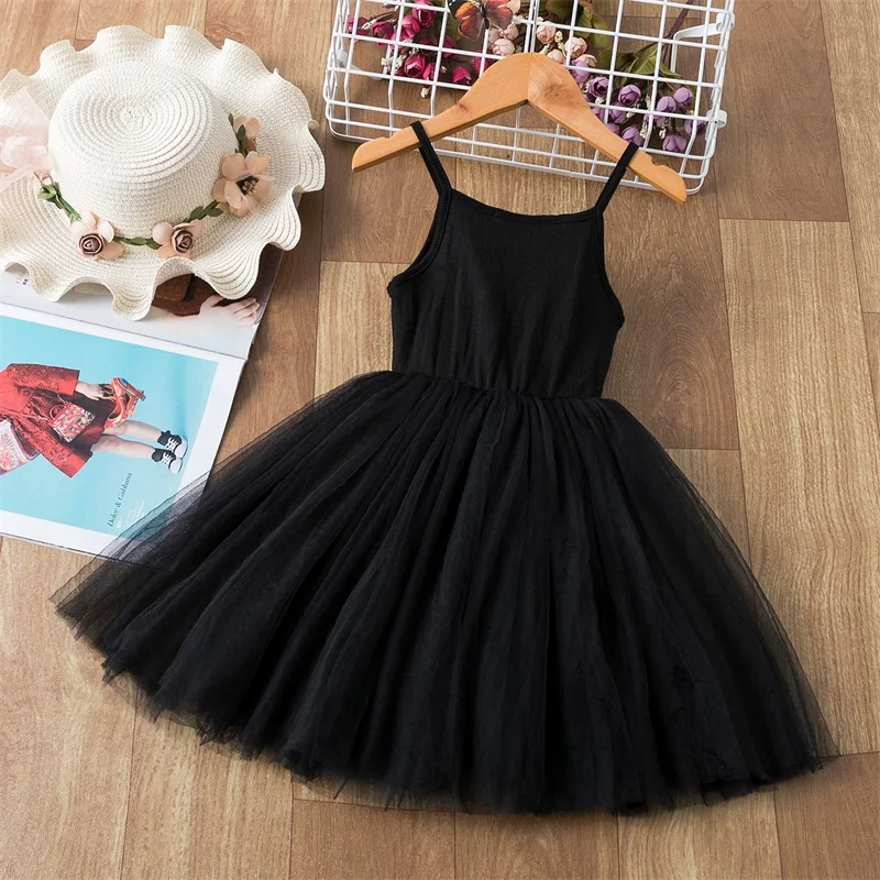 Dresses discount Baby Girls Sling Black Tulle Tutu Dress Girl Summer Casual Wear Children Ballet Dance Dress Events Elegant Vestidos Infantil 3-8 satin dress