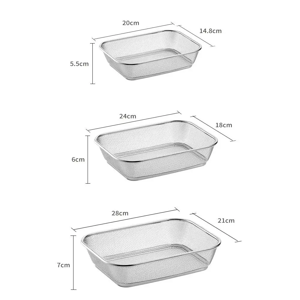 Simple Square Drain Basket Stainless Steel Thickened Fruit Snack Plate Hollow Out Rice Washing Basin