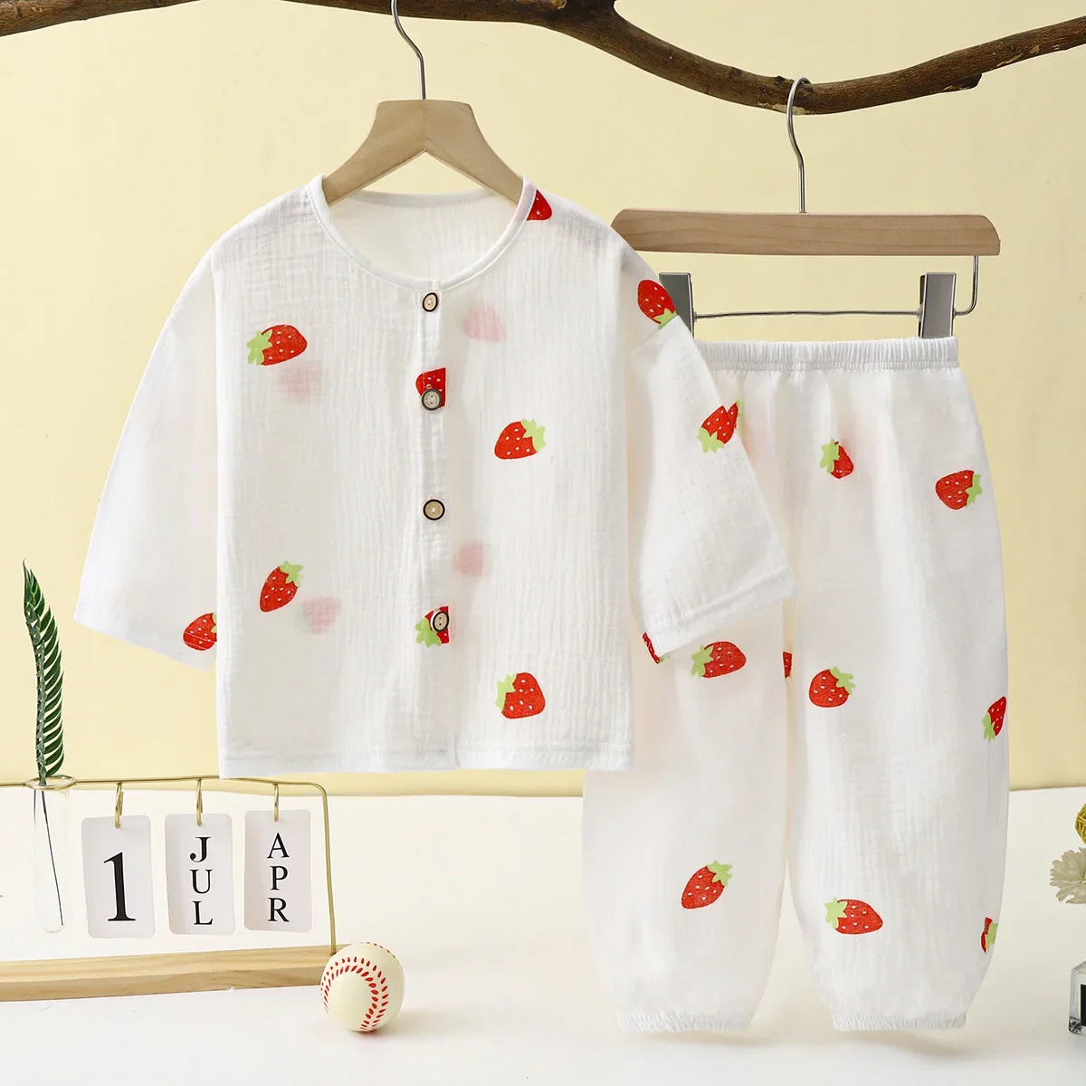 New Summer Kids Thin Pajamas Boys Girls Cute Cartoon Print Cotton Yarn Shirt Top + Pants Clothes Sets Toddler Baby Loungewear