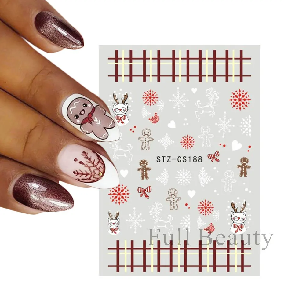 Stickers Noël 3D Pour Ongles – Décalcomanies Nail Art, Motif STZ0045, Neufs