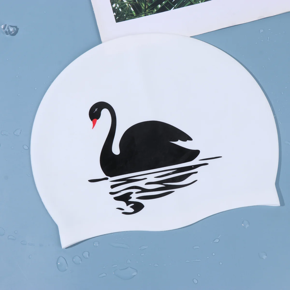 

Lightweight Swim Cap Silicone Swim Caps For Women Swimming Swan Printing Tab Pool Female Hat Waterproof Comfortable