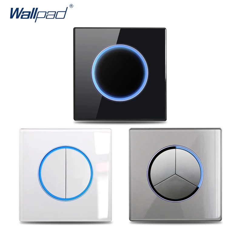 Wallpad-interruptores Redondos com Indicador de Anel Led Painel de Vidro 4gang 2way 110v 250v 16a Azul