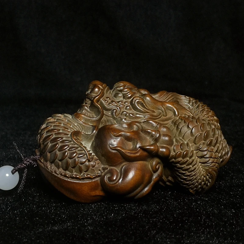 

YIZHU CULTUER ART L 7 CM Old Chinese boxwood hand carved Dragon figurine Statue decoration Gift collection