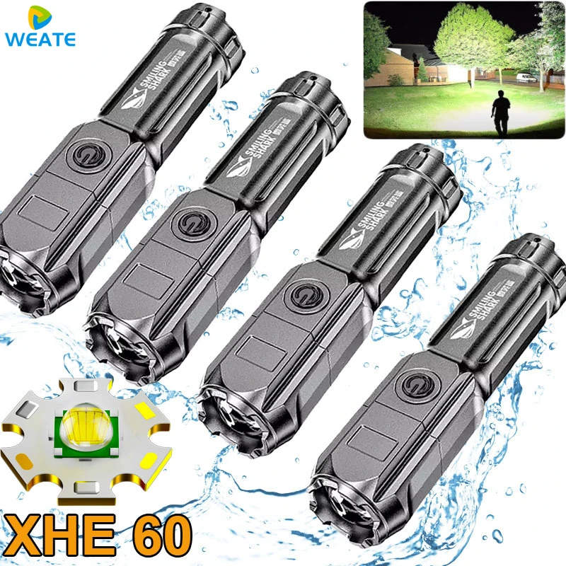 XHE60 Strong Light Portable FlashlightHigh power USB Rechargeable Zoom