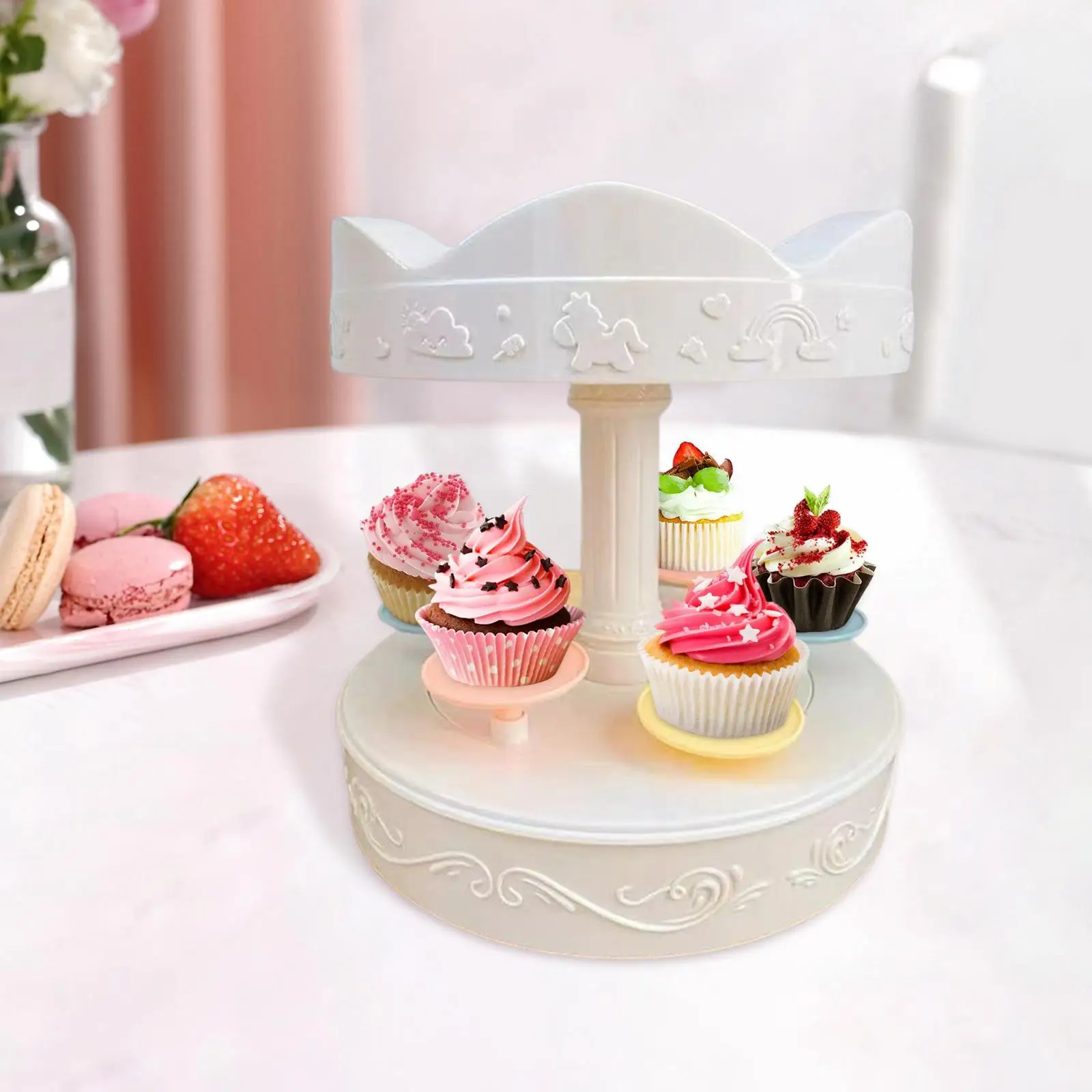 Rotating Carousel Cupcake Holder Stand Rotary Sushi Machine for Event Festival Banquet Rotating Display Turntable Cake Stand