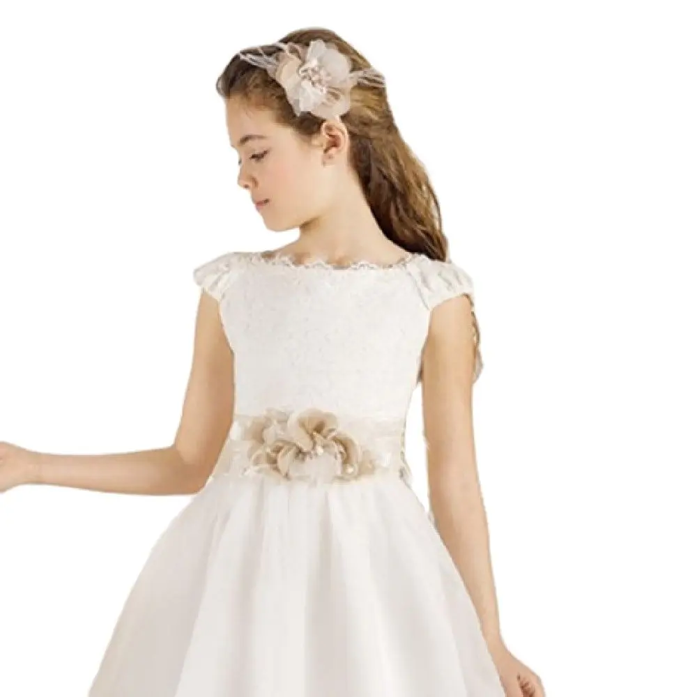 

Flower Girl Dresses For Wedding Sleeveless Floor-length Cap Sleeves Satin First Communion Dresses For Girls