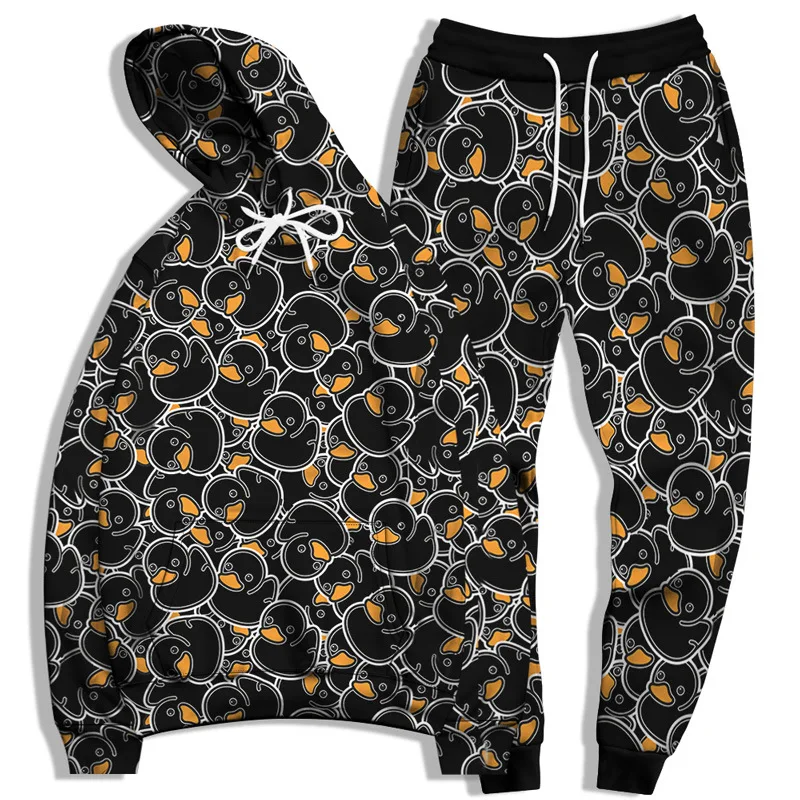 Cute RUBBER DUCK 3D Print Men Tracksuit Sets Animals Casual Hoodie+Pants 2pcs Sets Oversized Sweatshirt Fashion Unisex Clothing 3