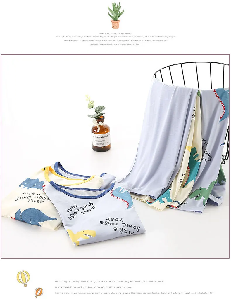 Children Home Wear Clothes Set Summer Short Sleeve Baby Boys Nightwear Clothes Modal Cartoon Dinosuar Kids Boys Pajamas Sets nightgowns elegant