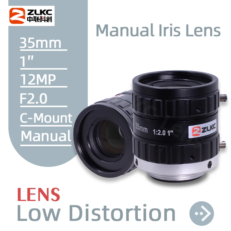 ZLKC FA 12MP C Mount 35mm Fixed Focal Length 1" Industrial Camera Manual Iris for Positioning Measuring Machine Vision Lens CCTV
