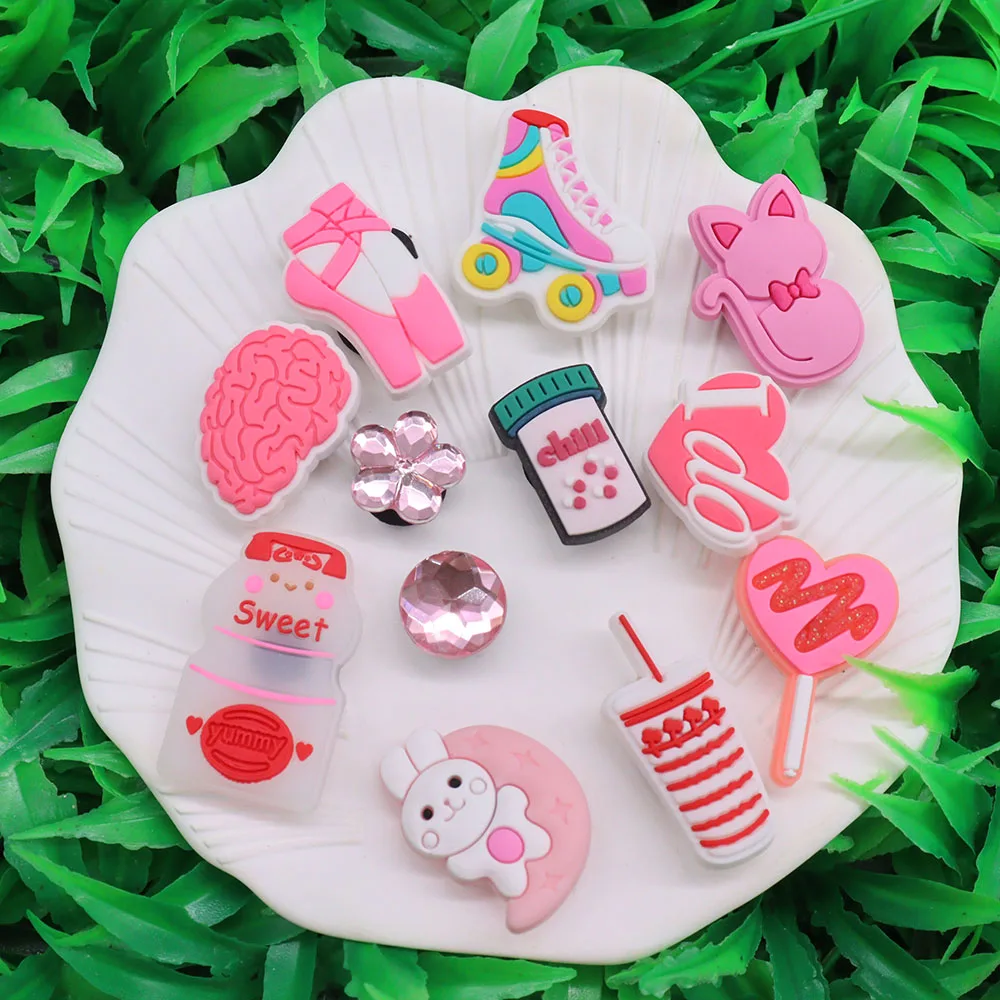 1Pcs PVC Shoe Charms Cute Pink Heart Rabbit Ball Accessories Shoe