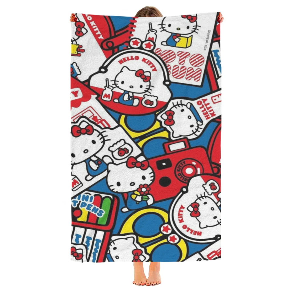 Cute Anime Sanrio Hello Kitty Kawaii Beach Towel Poncho Bathing Towels Cover-ups Quick Dry Sand Free Yoga Spa Gym Pool