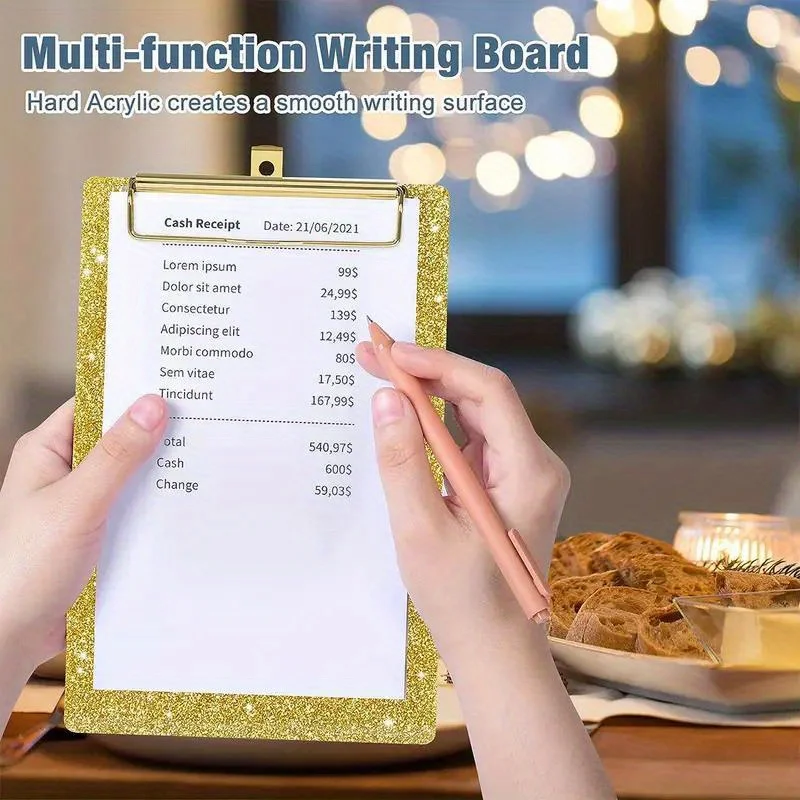 A6 Acrylic Clipboards Glitter Clipboard with Gold Clip Designed for Classroom School Doctor Office Sparkly Clipboards 6