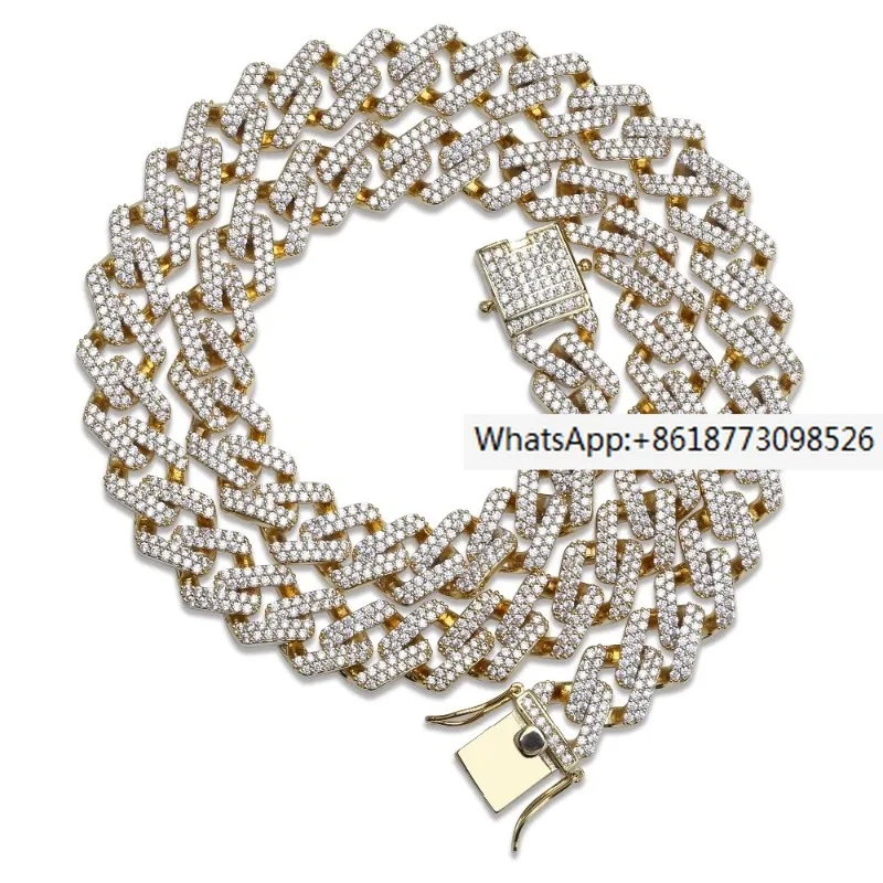 

14mm Miami Prong Set Cuban Chains Necklace For Men Gold Silver Color Hip Hop Iced Out Paved Bling CZ Rapper Necklace Jewelry