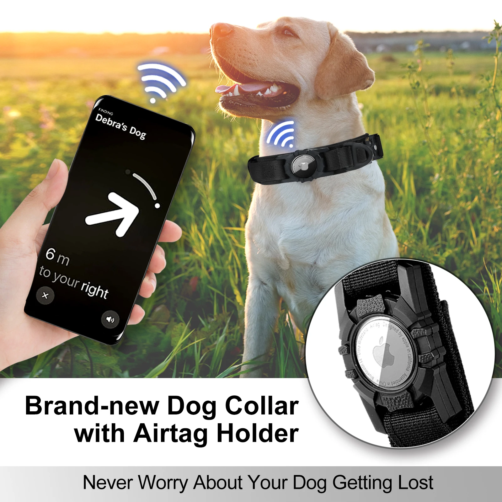 Dog Collar AirTag Dog Collar with Handle Tactical For Large Medium Dogs Military with Metal Buckle