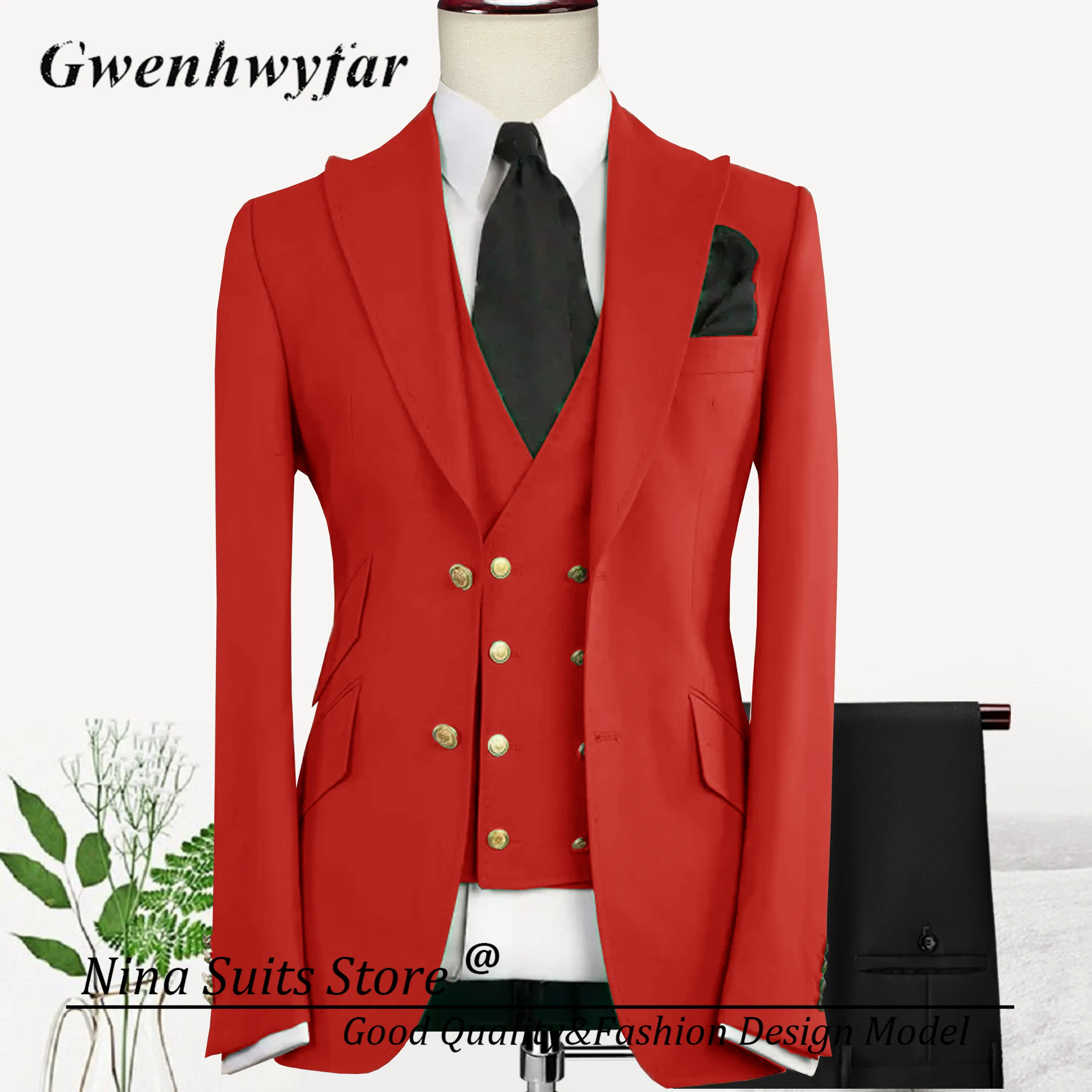 Nina Store Wedding/Business Olive Green Formal Suits Men Solid Homme Costume High Quality Fashion Male Blazer Vest Pants Set