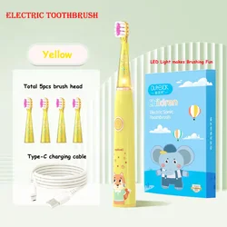 Children's LED Light - Up Waterproof Electric Toothbrush with Cartoon Design (Yellow 5 head)