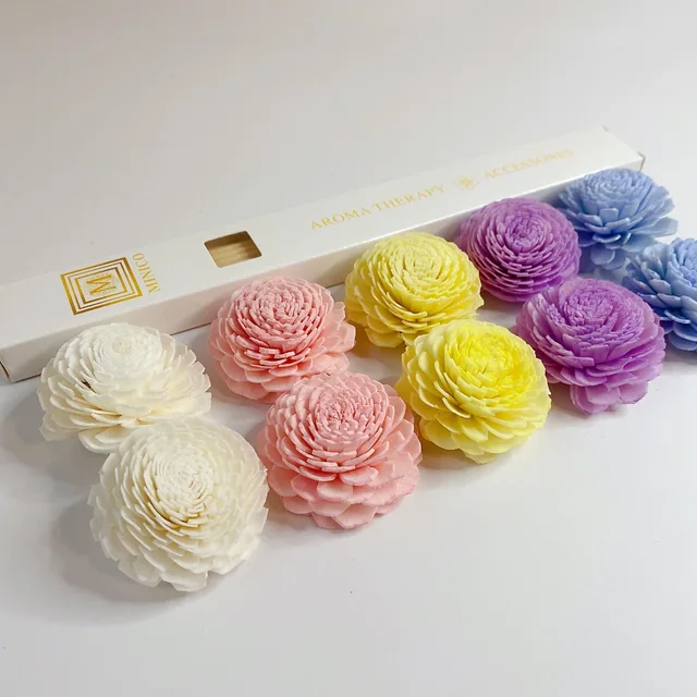 10Db 4,5 Cm-Es Színű Vegyes Sola Virág + 30Db Szálas Illékony Rúd No-Tűz Aromaterápiás Doboz Beállítva Az Otthoni Illatok Dekorációjára - Image 4