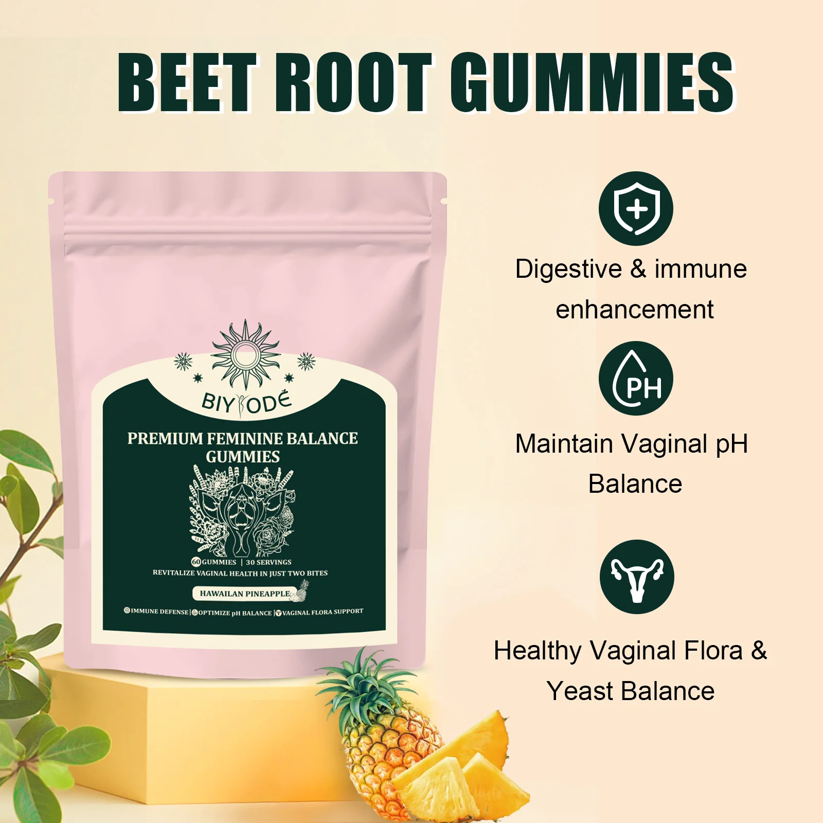 BIYODE Feminine Balance Gummies Ph Maintain Vaginal Ph Balance Healthy Vaginal Flora &Yeast 60pcs women probiotic supplement