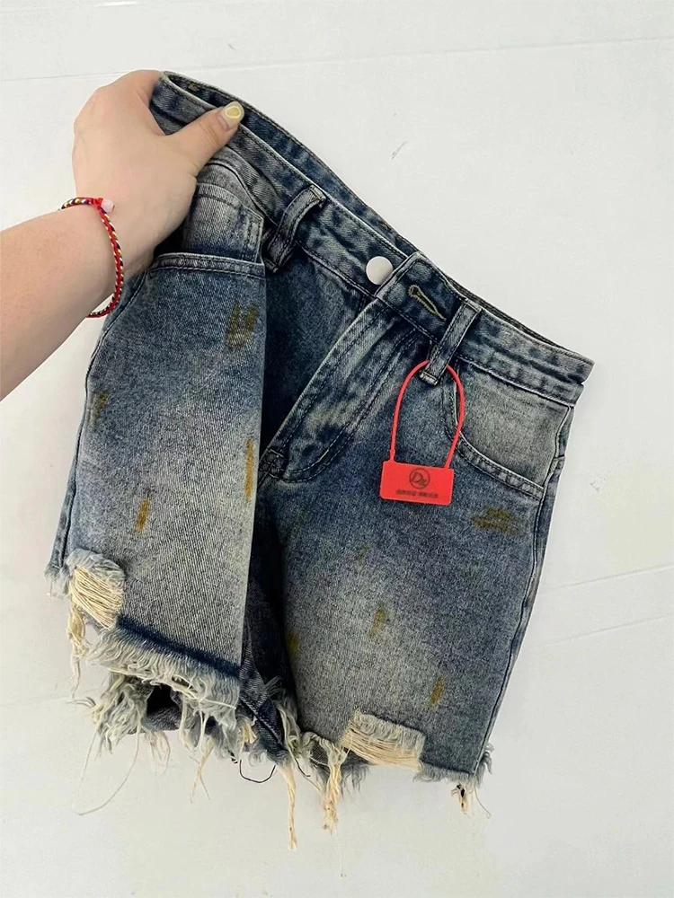

Women's Summer Blue Denim Ripped Shorts Y2k High Waist Streetwear Casual Wide Shorts Korean Harajuku Vintage Short Pants 2023