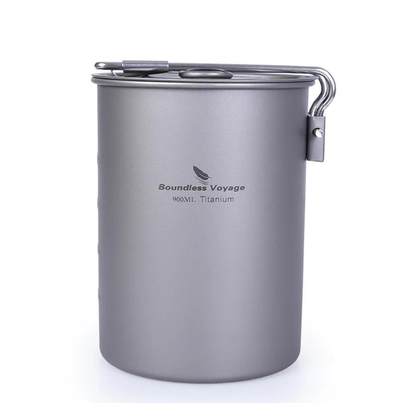 

900ml Titanium Pot Outdoor Camping Picnic Titanium Pot Bowl Cup with Lid Folding Handle Hiking Picnic Water Rice Food