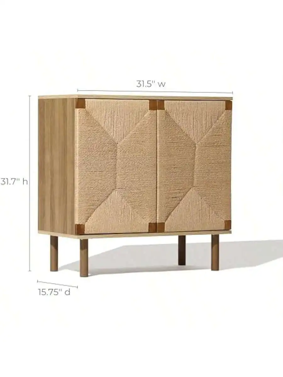 LuxenHome 31" Sideboard Buffet Cabinet with Storage Seagrass Boho Accent Cabinet Mid Century Modern Small Sideboard Stor 2